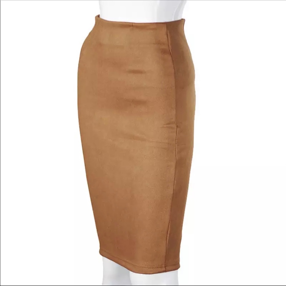 Caramel faux suede pencil skirt